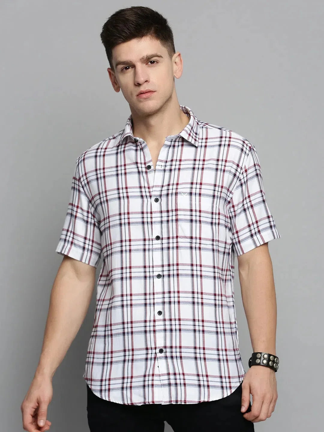 Trendy White Checked Mens Shirt - DesiQlo Cotton Casual Shirt