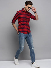 Men Red Checked Casual Shirt-BOXERCHECKS-3350-Red