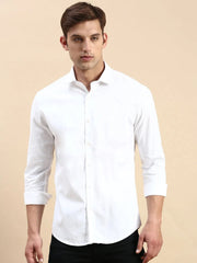 Men White Solid Casual Shirt-PARXPLAINDOBBY-3152-White
