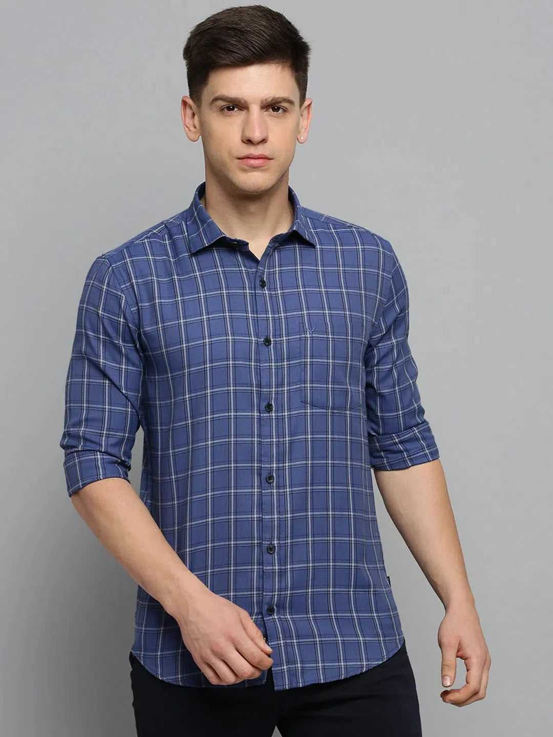 Blue Checked Mens Shirt | Stylish Cotton Formal Shirts