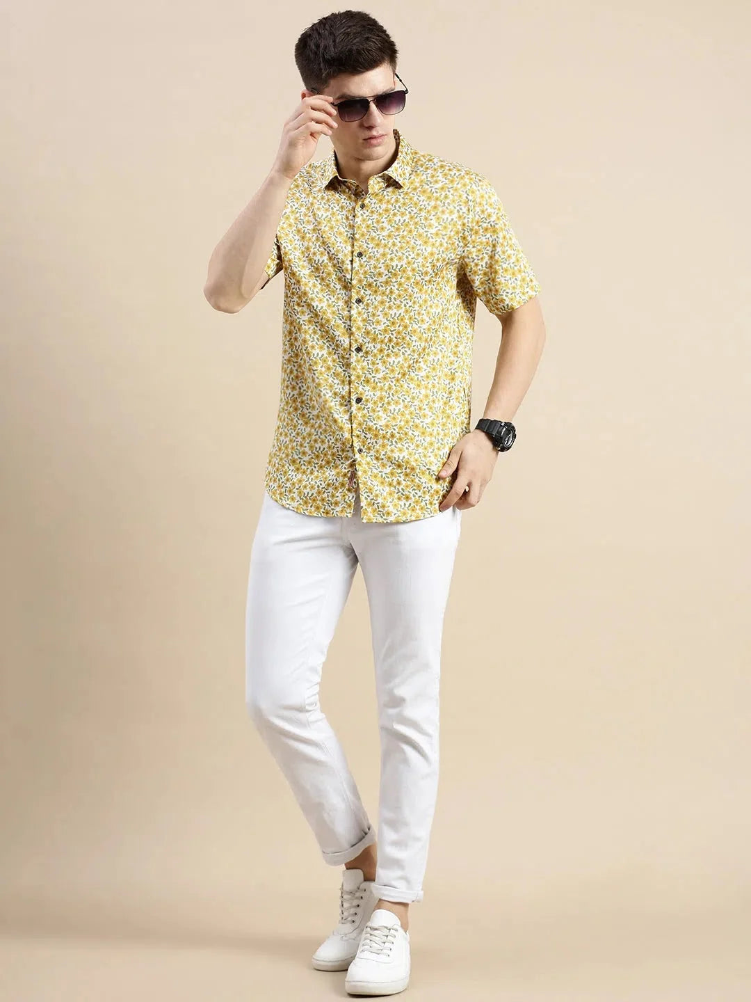 White Floral Printed Shirt | Casual Cotton Mens Shirt
