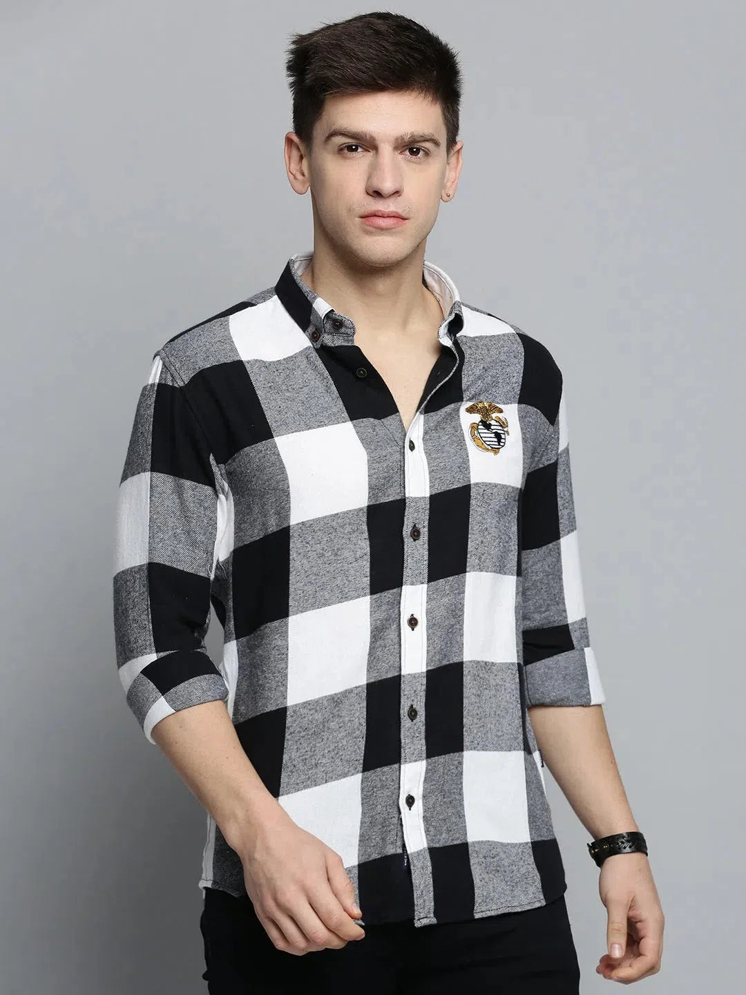 White Checked Mens Cotton Shirt - Casual Shirts | DesiQlo