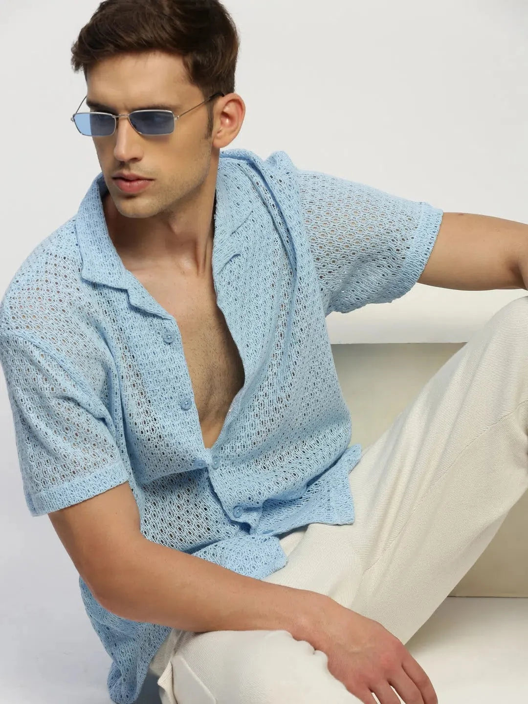 Men's Blue Solid Shirt - Classic Cotton Shirt | DesiQlo