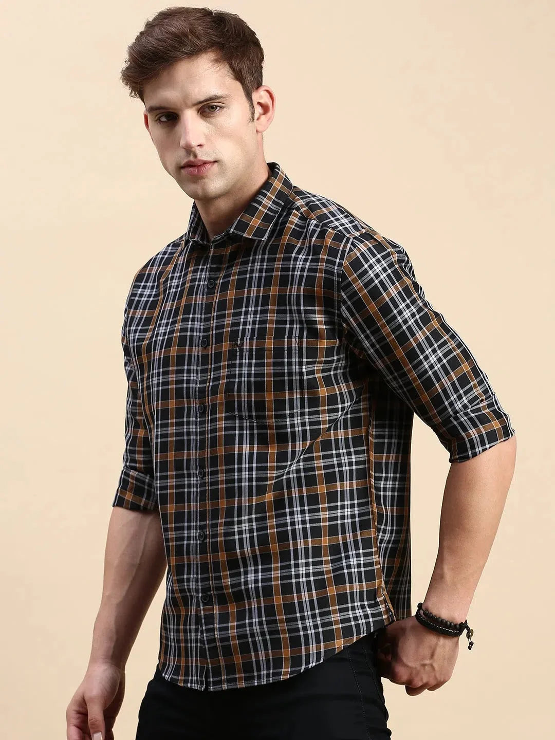 Stylish Navy Checked Mens Shirt - Cotton Casual Shirt | DesiQlo