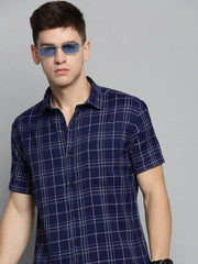 Men Navy Checked Casual Shirt-MAYACHECKS-44132-Navyblue
