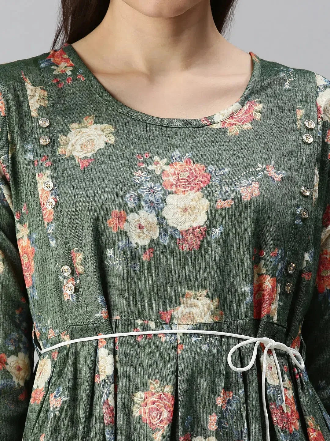 Green Printed A-Line Kurta for Women - Shop Indian Kurtas