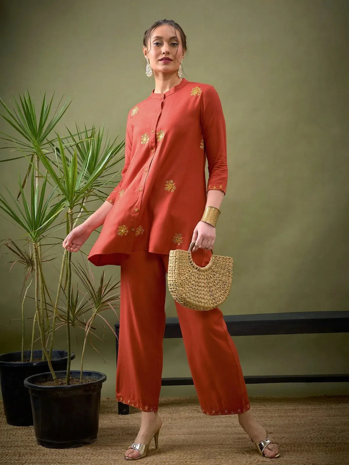 Rust Embroidered Suit Set: Indian Suits for Women | Ethnic Set