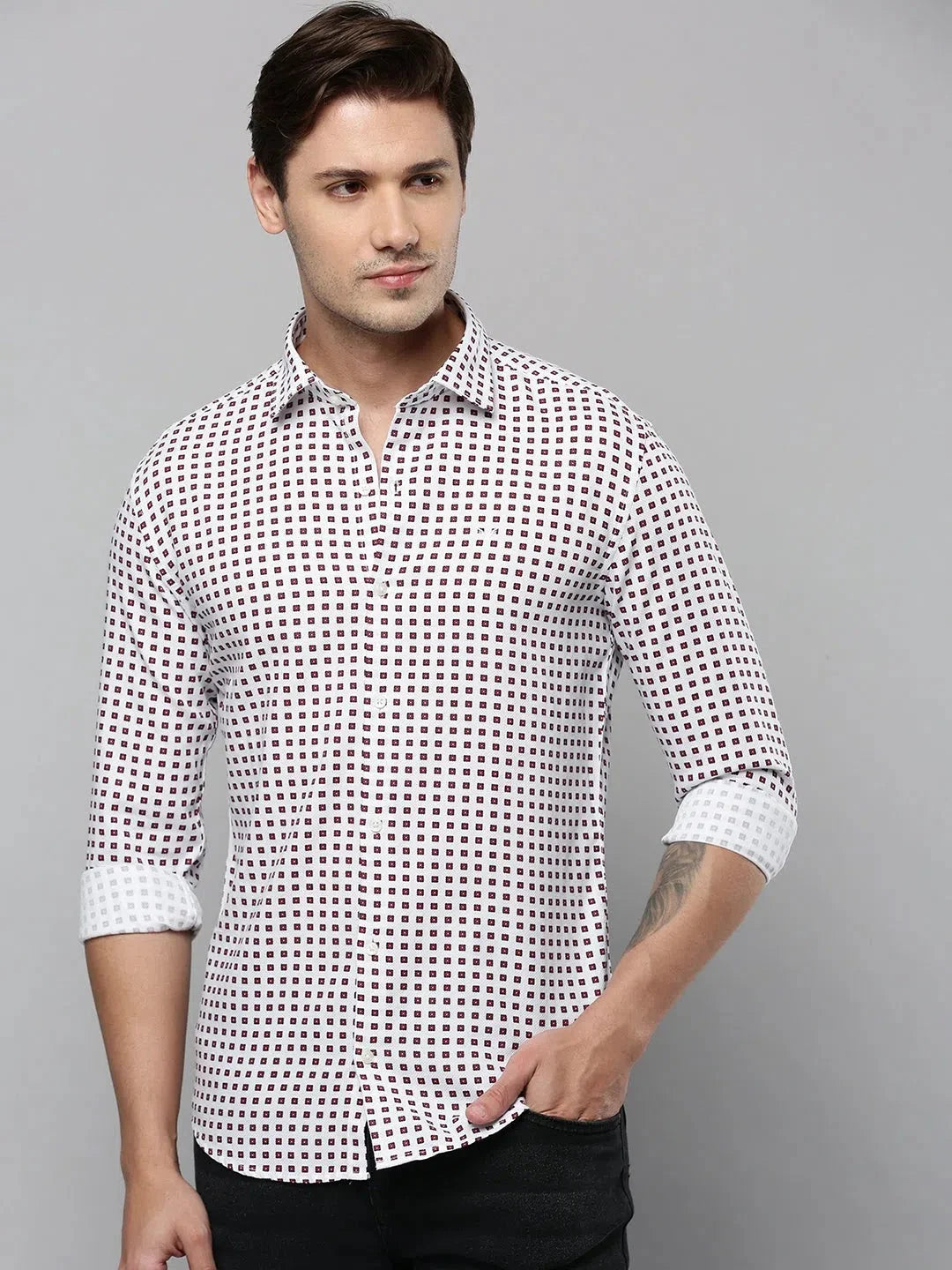 White Polka Dot Mens Shirt - Cotton Formal Shirts