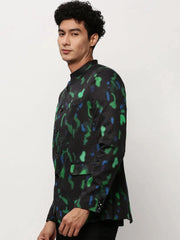 Men Black Printed Casual Blazers-SOBLZ-083-2-Black