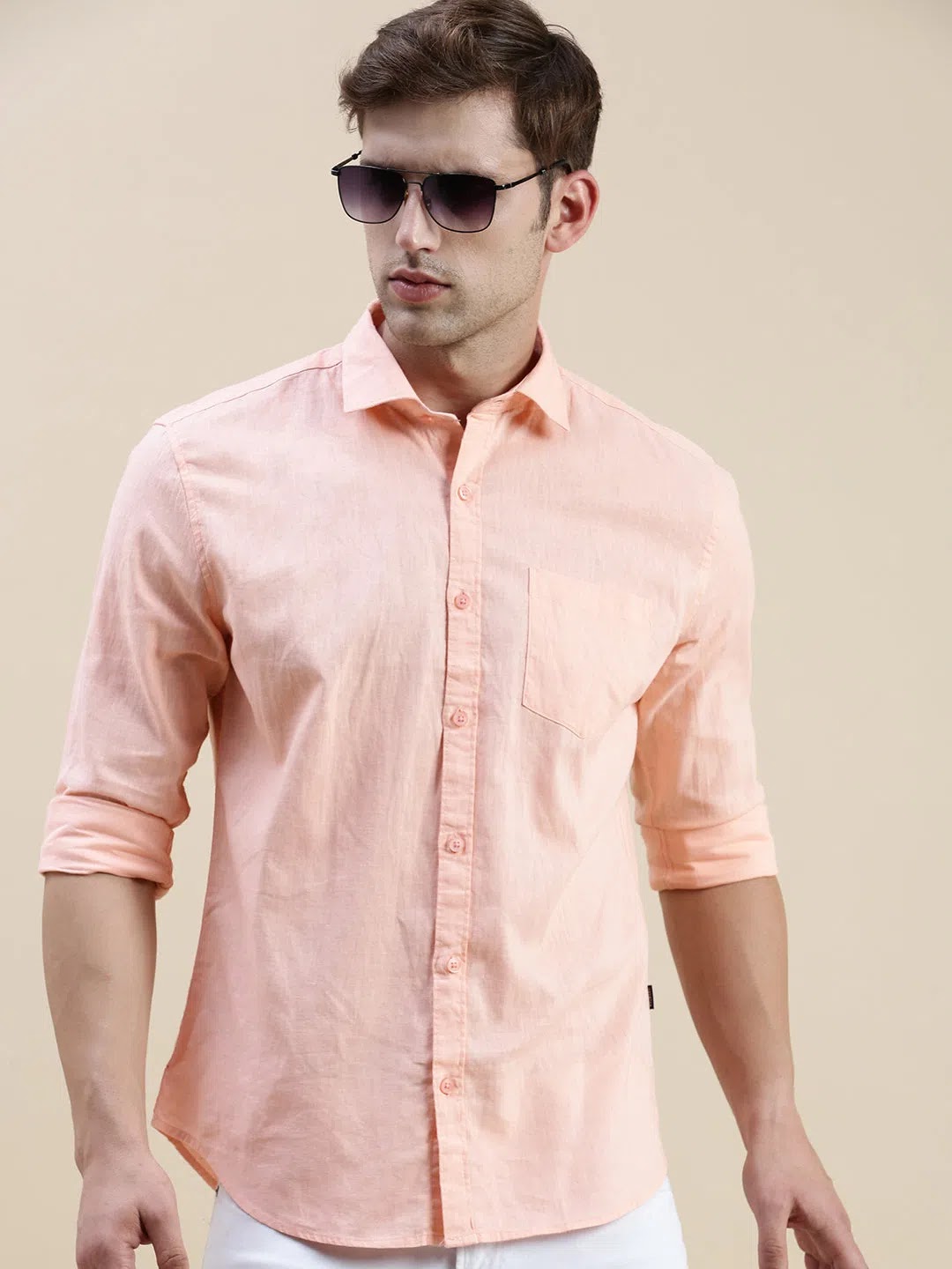Men's Peach Cotton Shirt | Solid Color Casual Shirts