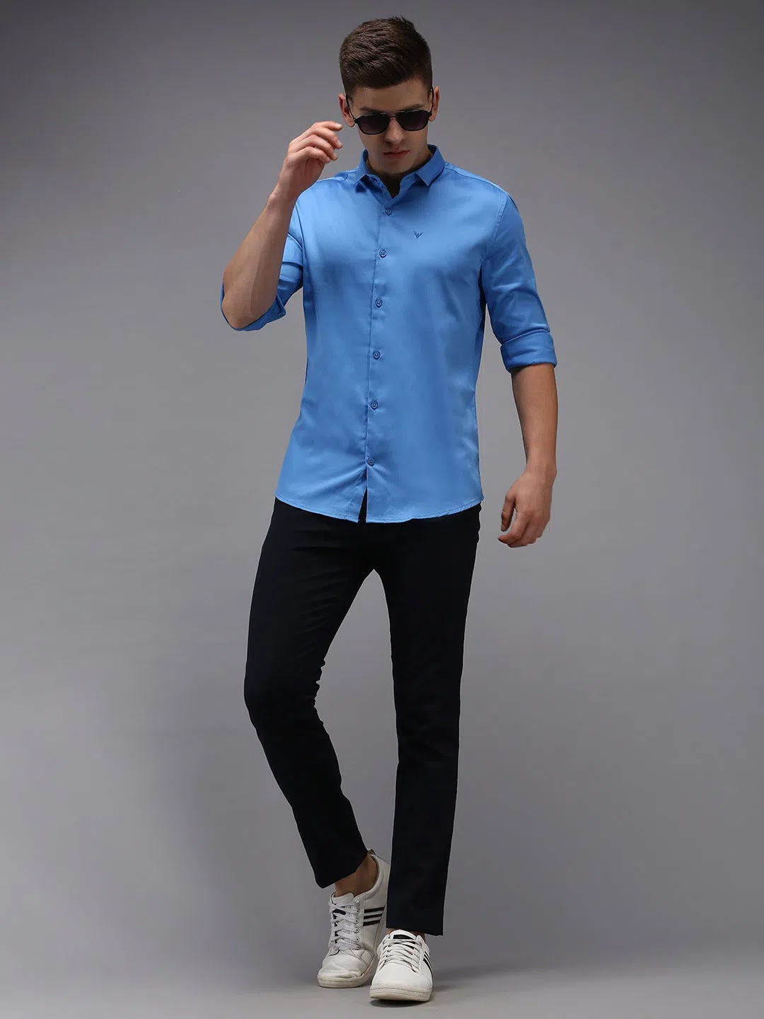Men's Blue Solid Shirt - DesiQlo Cotton Casual Shirts