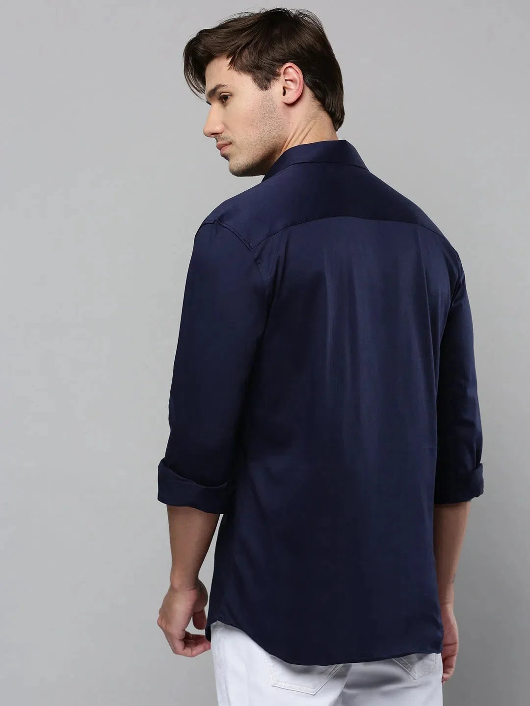 Navy Blue Solid Mens Shirt | Casual Cotton Shirt - DesiQlo