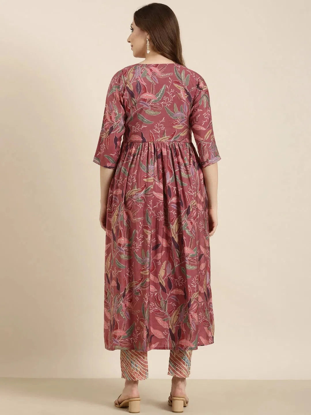 Pink Floral Anarkali Kurta Set for Women | Stylish Cotton