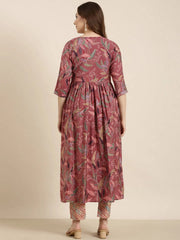 Women Anarkali Pink Floral Kurta and Trousers SetKC-052597-Pink