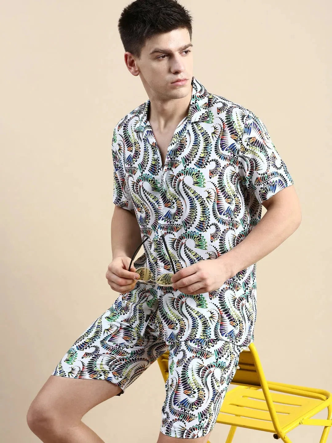 White Printed Casual Co ord Set - Men's Two Piece Outfit Online