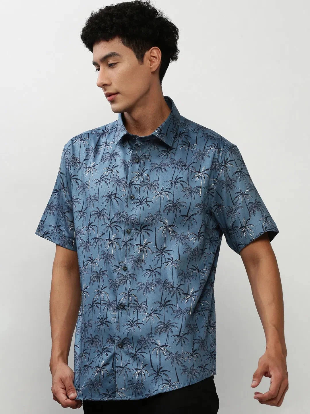 Blue Floral Mens Shirt - Cotton Casual Shirt | DesiQlo