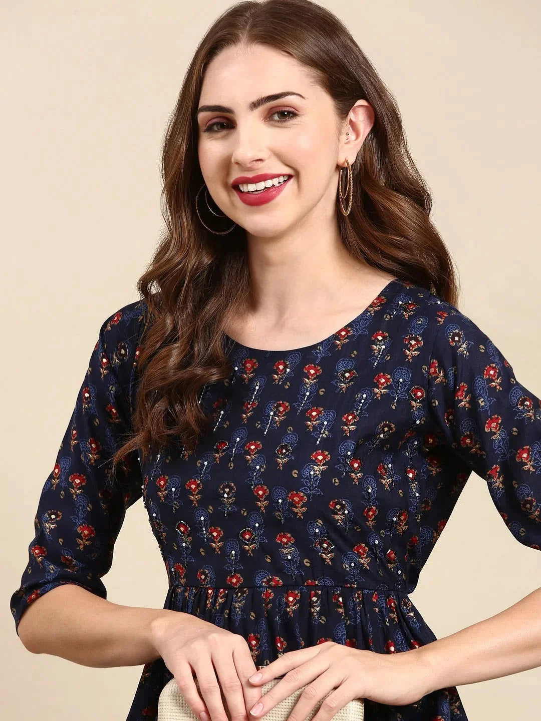 Women's Navy Blue Printed Kurta SetKC-1021-Navyblue