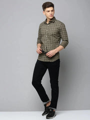 Men Green Checked Casual Shirt-FLIORIONIEPRINT-3497-Olive