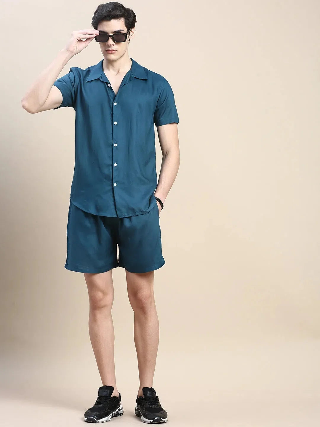 Men's Teal Solid Casual Co ord Set | Mens Two Piece Sets