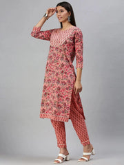 Women's Peach Printed Kurta SetsS361-Peach