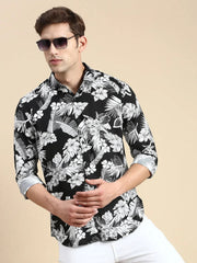 Men Black Printed Casual Shirt-JORDANPRINT-4898-Black