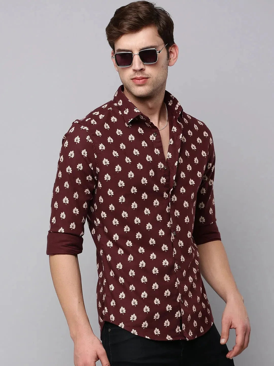 Men Brown Printed Casual Shirt-BARONPRINTED-4017-Coffeebrown