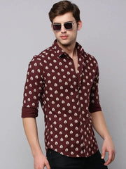 Men Brown Printed Casual Shirt-BARONPRINTED-4017-Coffeebrown