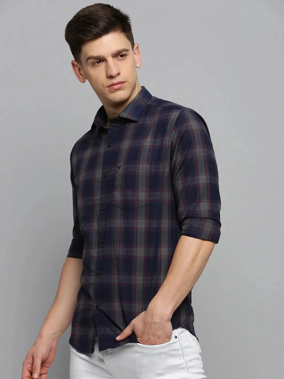 Stylish Navy Checked Mens Shirt - DesiQlo Cotton Casual Shirts