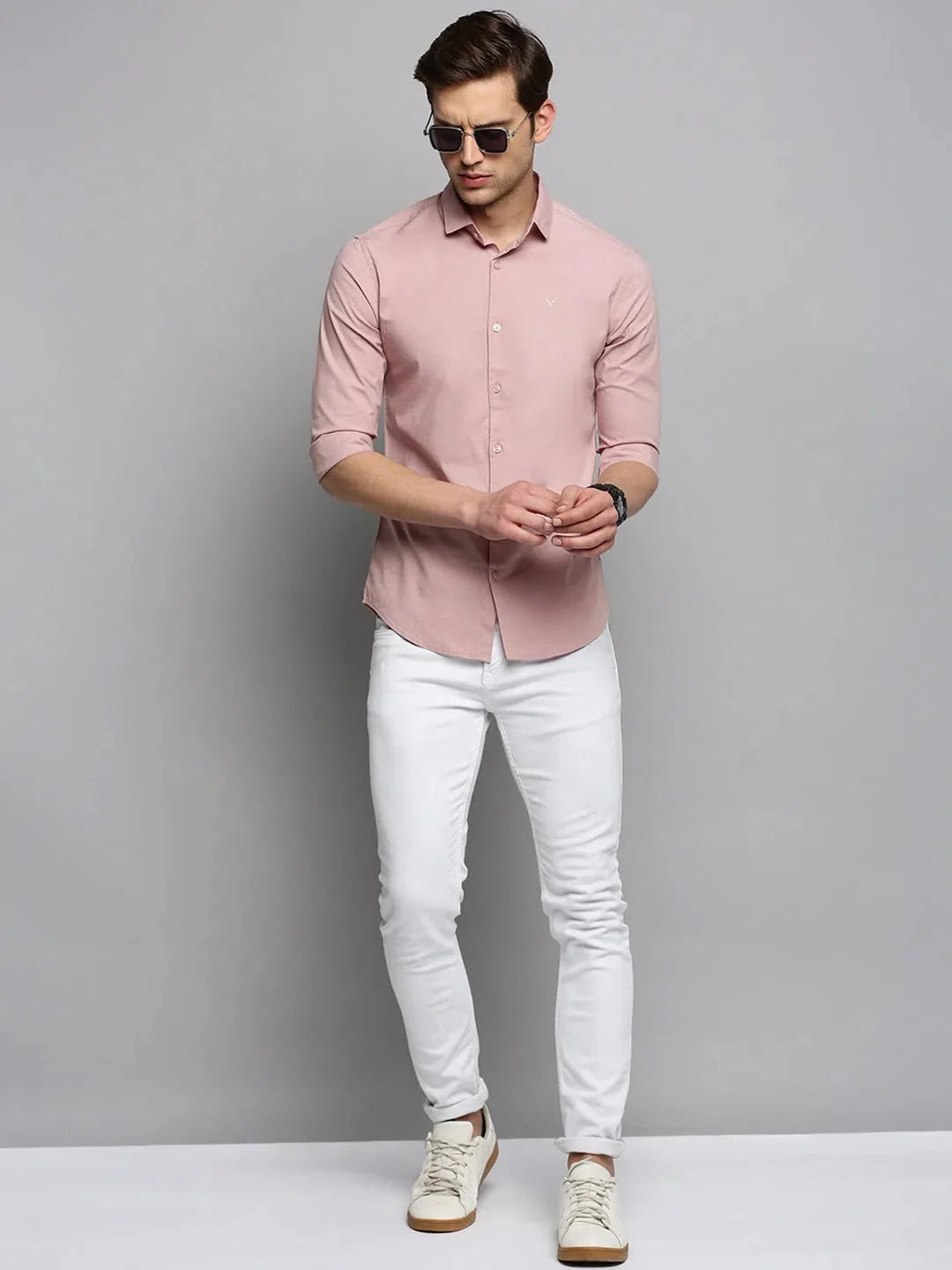 Pink Solid Mens Shirt - Cotton Casual Shirt | DesiQlo