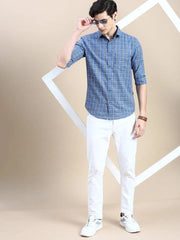 Men Blue Checked Casual Shirt-ALBACHECKS-75-Blue