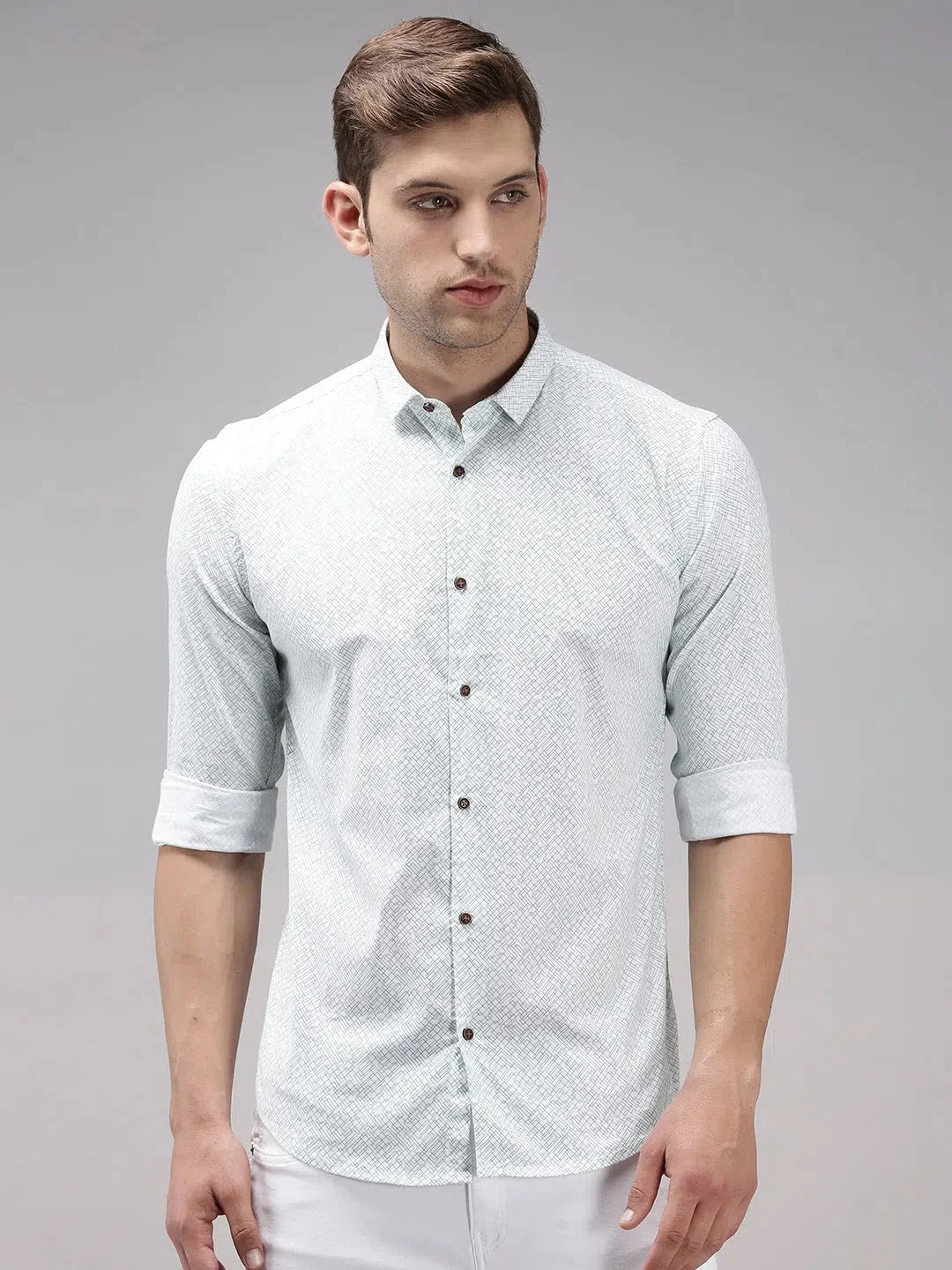 Stylish White Printed Mens Shirt - Casual Cotton Shirt | DesiQlo