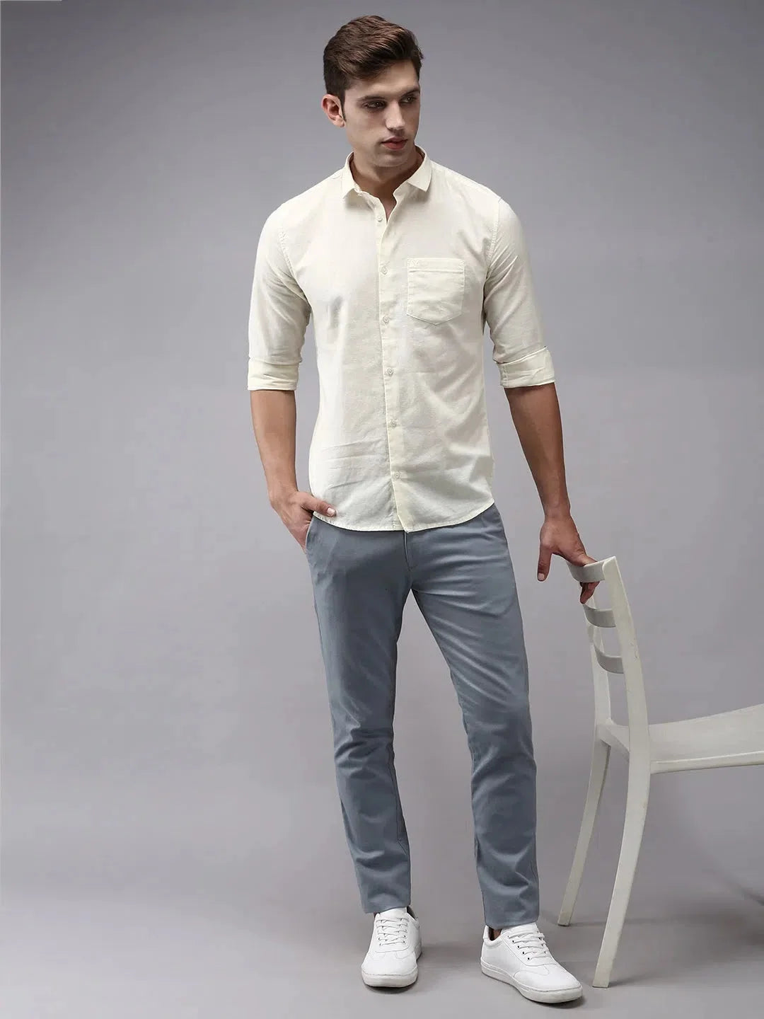 Beige Solid Mens Shirt - Cotton Casual Shirt | DesiQlo