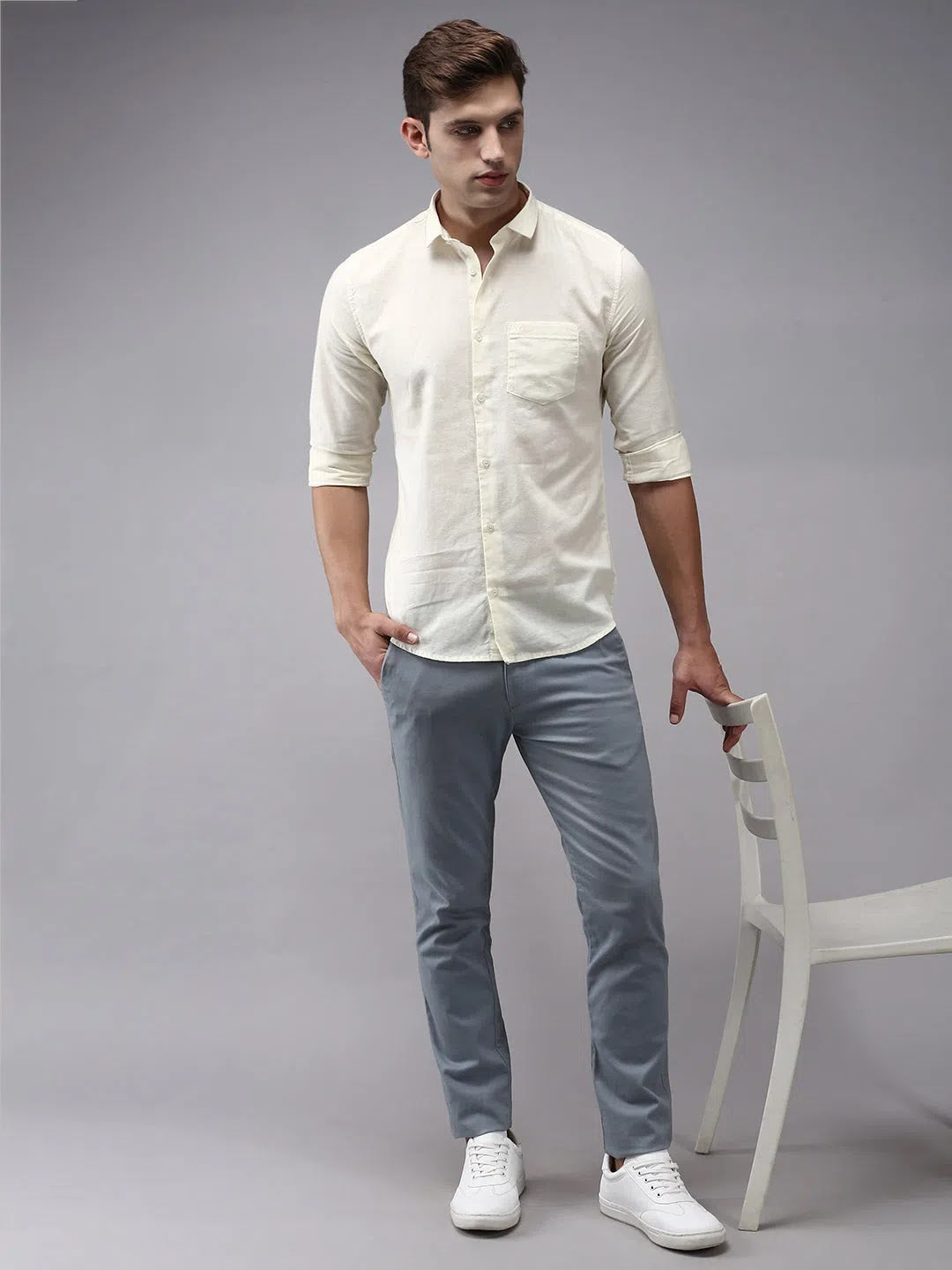 Beige Solid Mens Shirt - Cotton Casual Shirt | DesiQlo