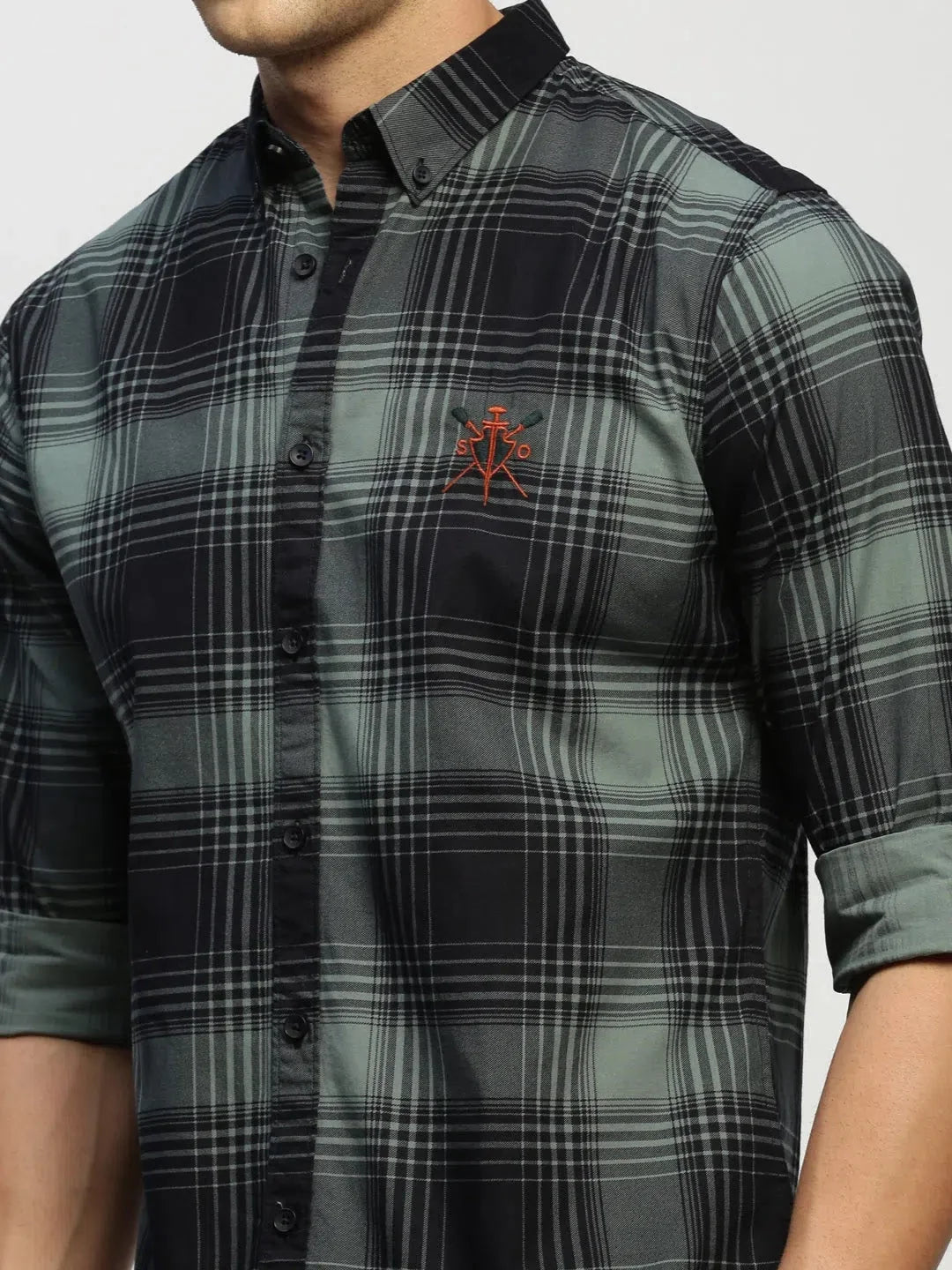 Green Checked Mens Shirt - DesiQlo Cotton Shirt