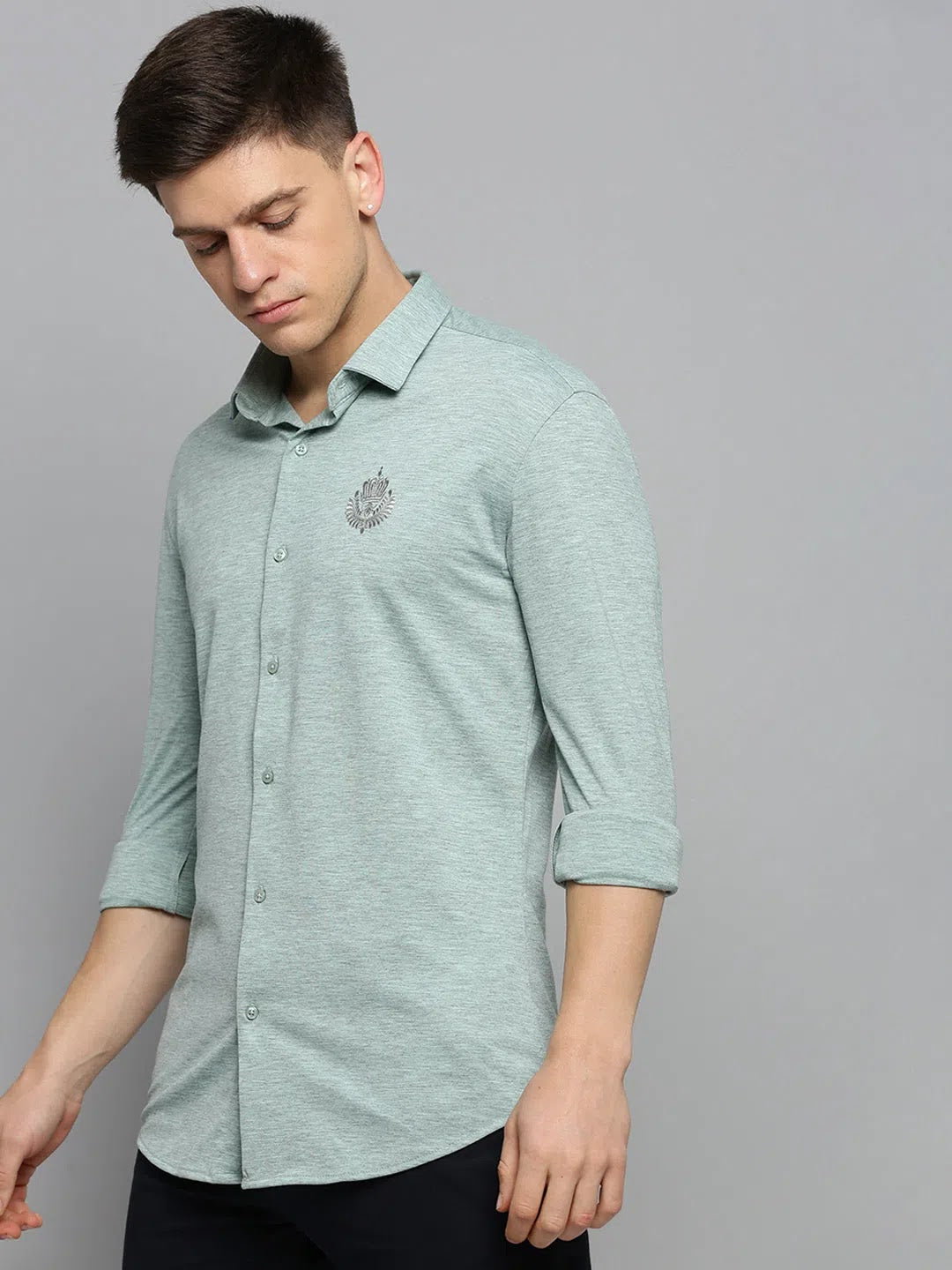 Men's Green Solid Cotton Casual Shirt | Comfort Fit
