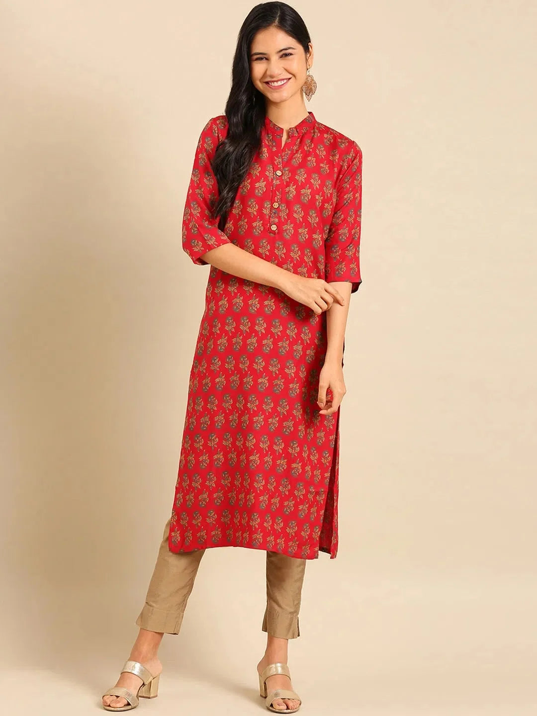Red Printed Viscose Kurta - Stylish Indian Kurta for Women