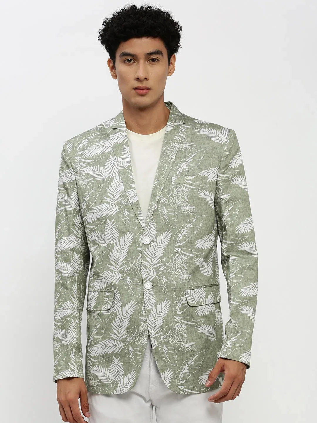 Green Printed Blazer - Indian Nehru Jackets | DesiQlo