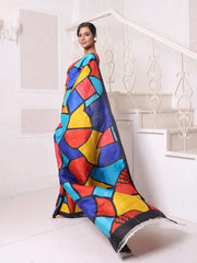 Multicolor Abstract Hand Painted Pure Silk Handwoven Soft Saree-MA64SL3000064