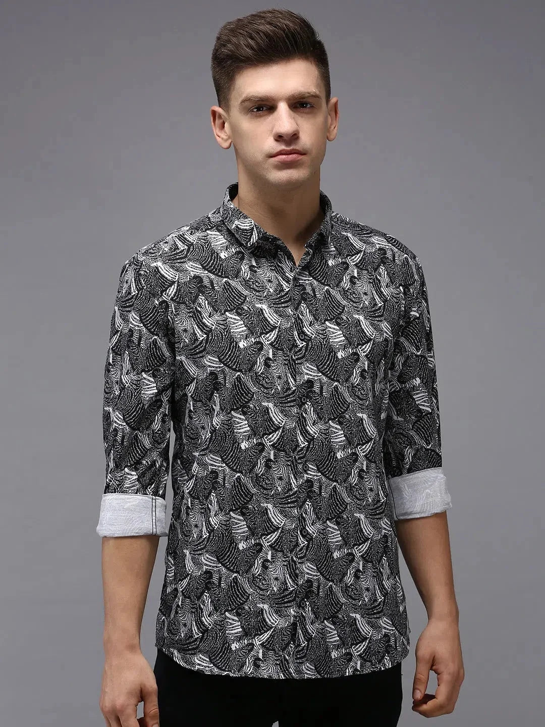 Men's Black Printed Shirt - Casual Cotton Shirt | DesiQlo