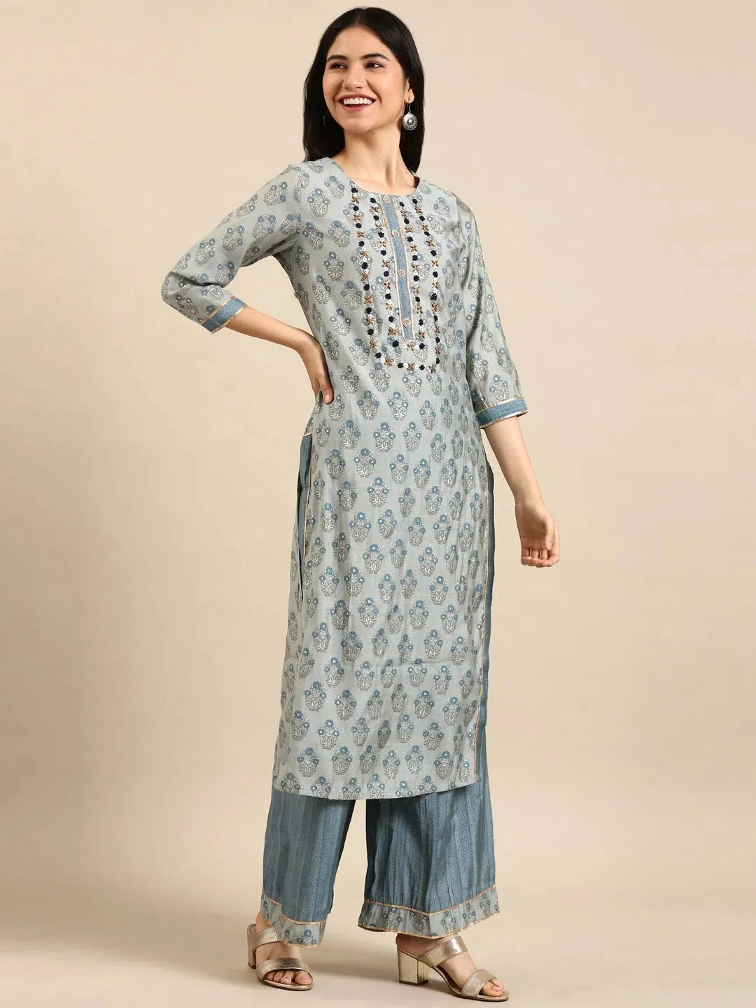 Blue Floral Kurta Set | Trendy Indian Kurta Sets for Women