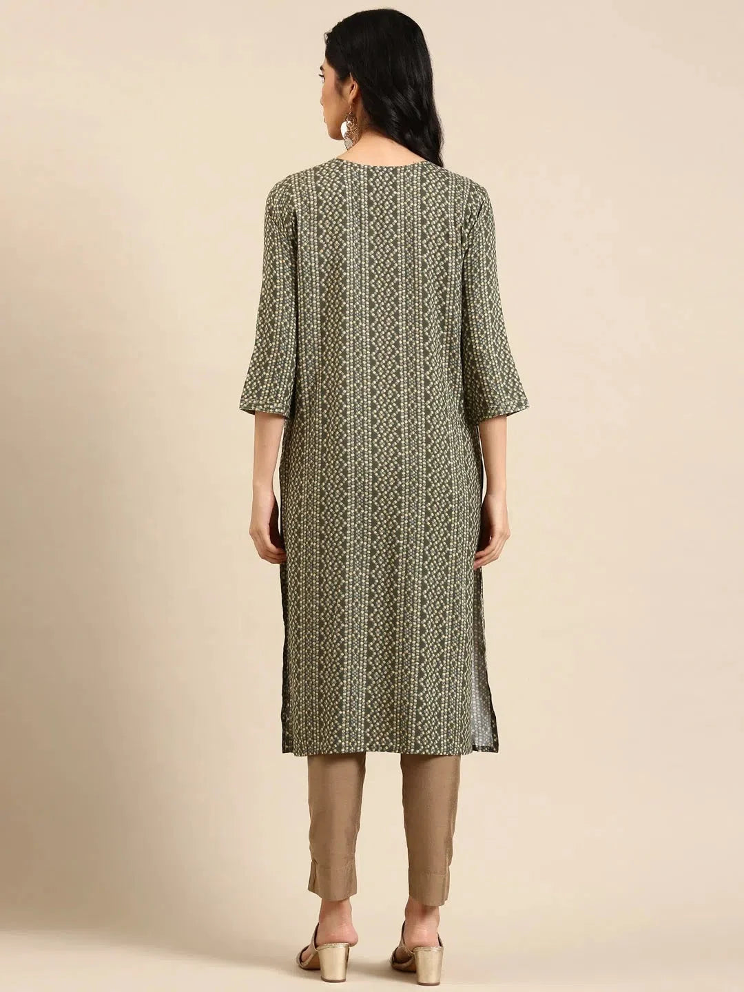 Olive Printed Cotton Kurta for Women | DesiQlo Indian Kurtis