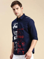 Men Navy Printed Casual Shirt-JAVAPRINT-5126-Navyblue