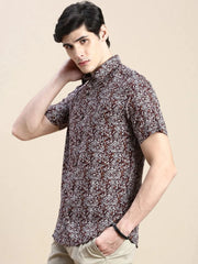 Men Brown Printed Casual Shirt-GEORGE-1624-Brown
