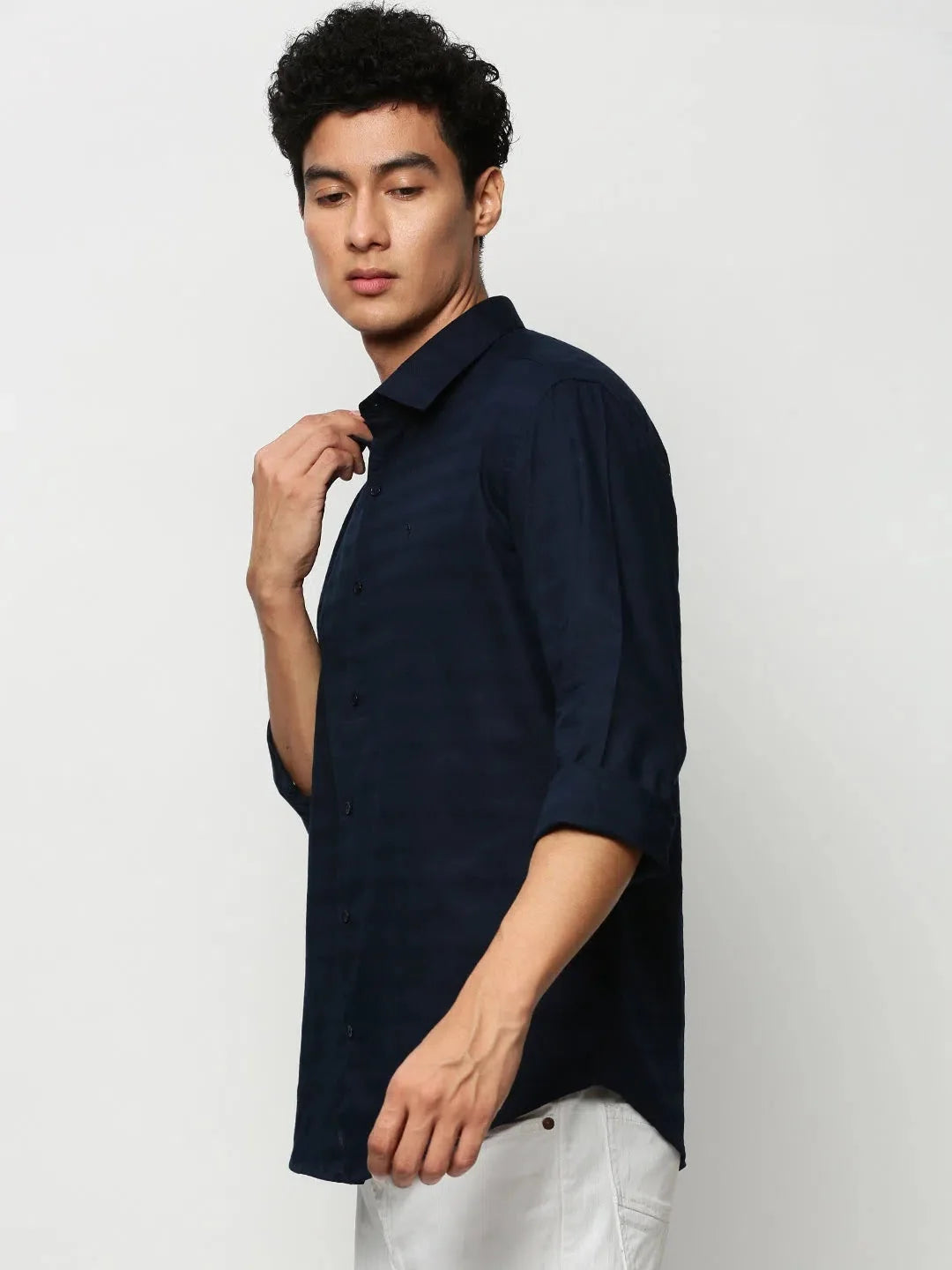 Navy Striped Mens Shirt - DesiQlo Cotton Casual Shirts