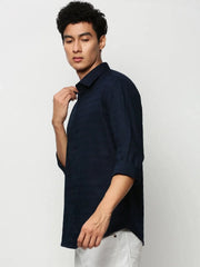 Men Navy Striped Casual Casual Shirts-TAROSTRIPE-606-Navyblue