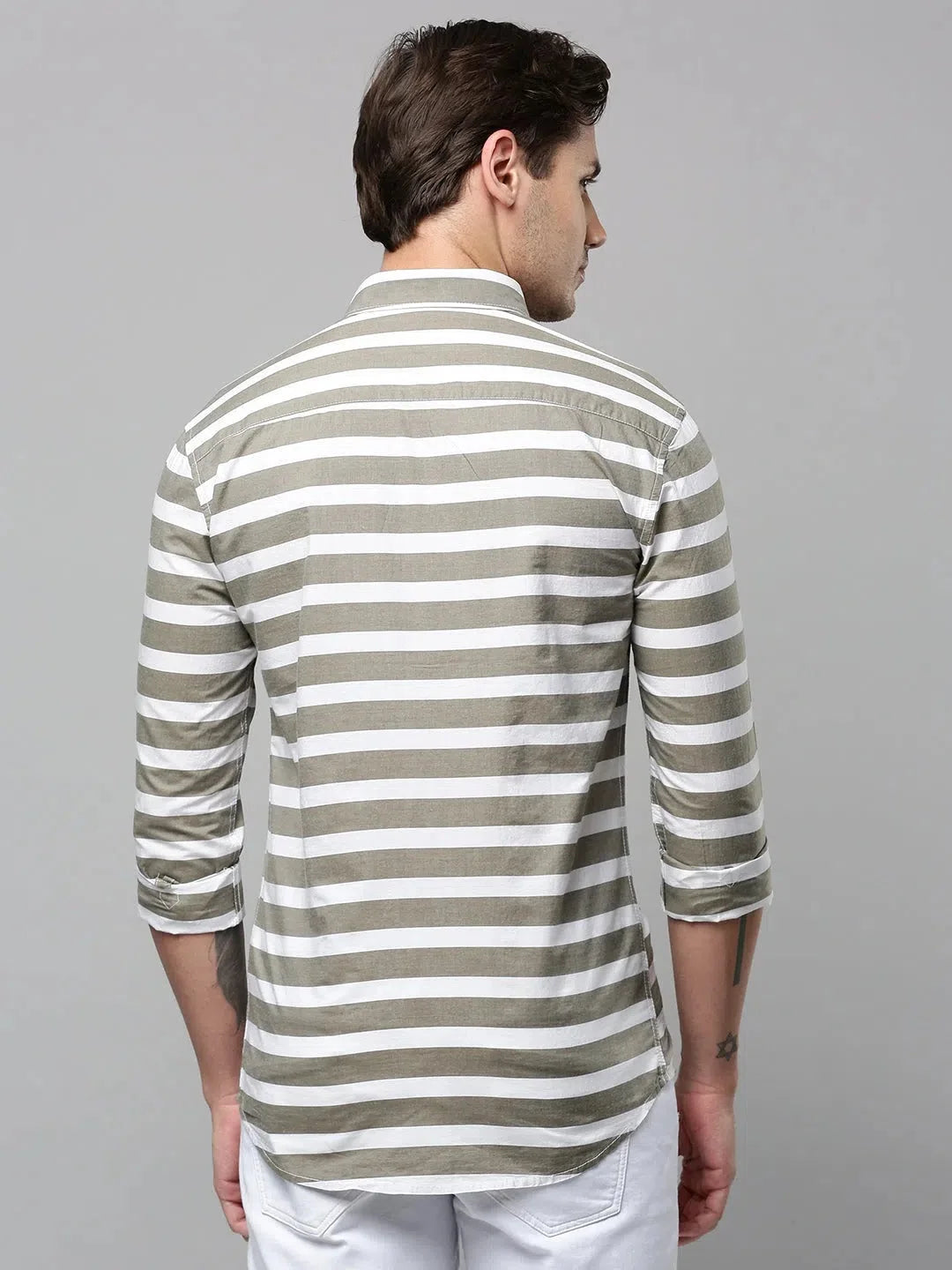 Grey Striped Mens Shirt | Casual Cotton Shirt - DesiQlo