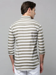 Men Grey Striped Casual Shirt-COMPACTSTRIPE-4785-Taupe