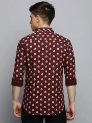Men Brown Printed Casual Shirt-BRITANNICKPRINT-3021-Coffeebrown