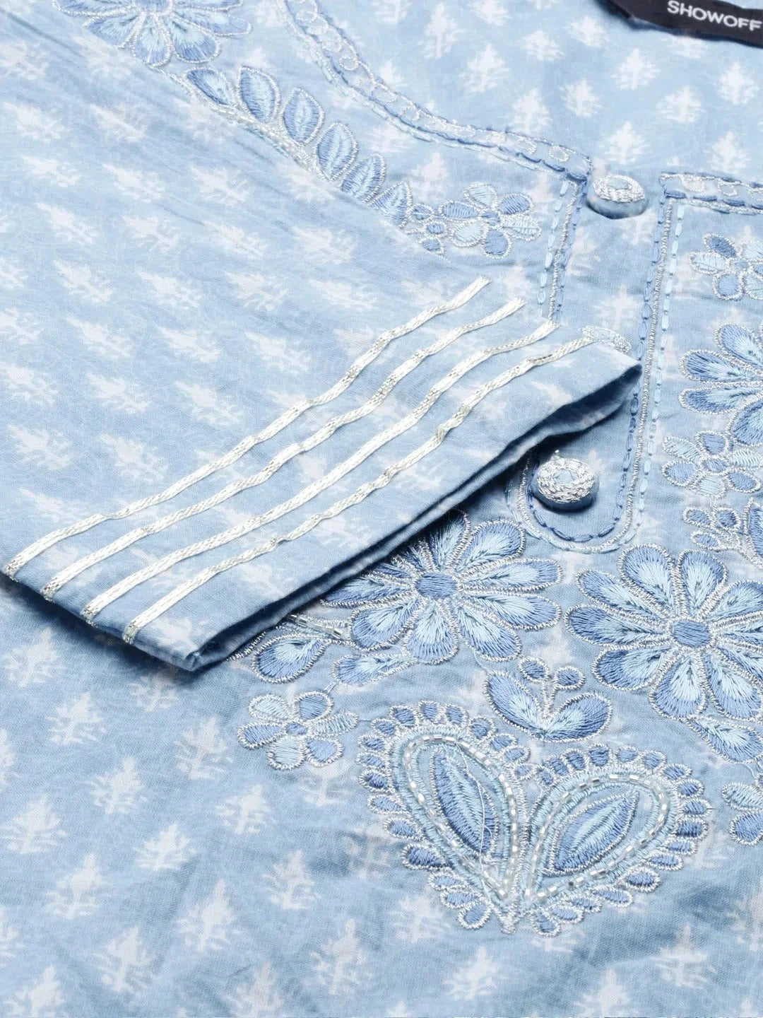 Blue Printed Cotton Kurta Set | Indian Women's Kurta Sets - Style 1