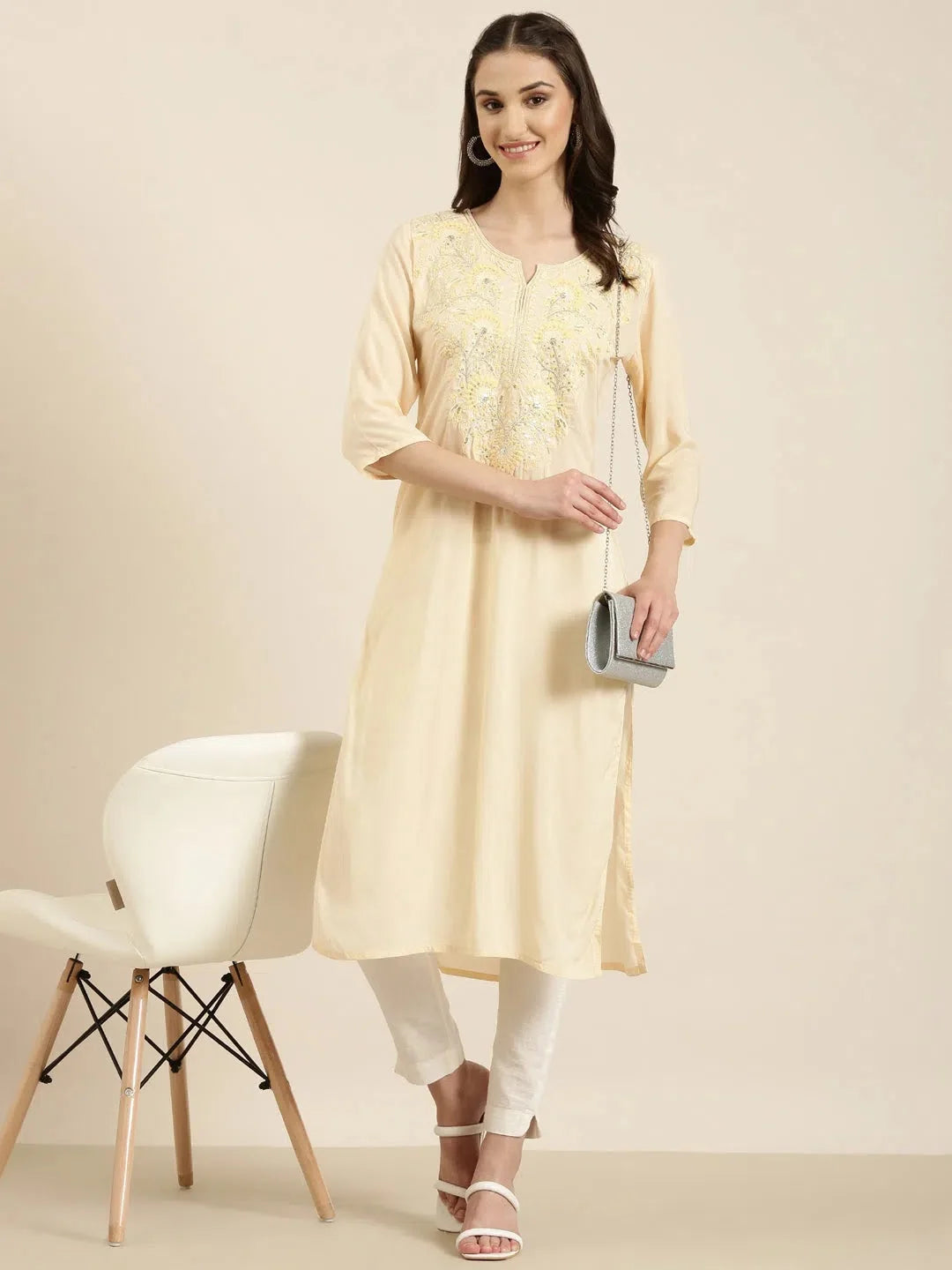 Peach Solid Cotton Kurta | Indian Kurtis for Women Online